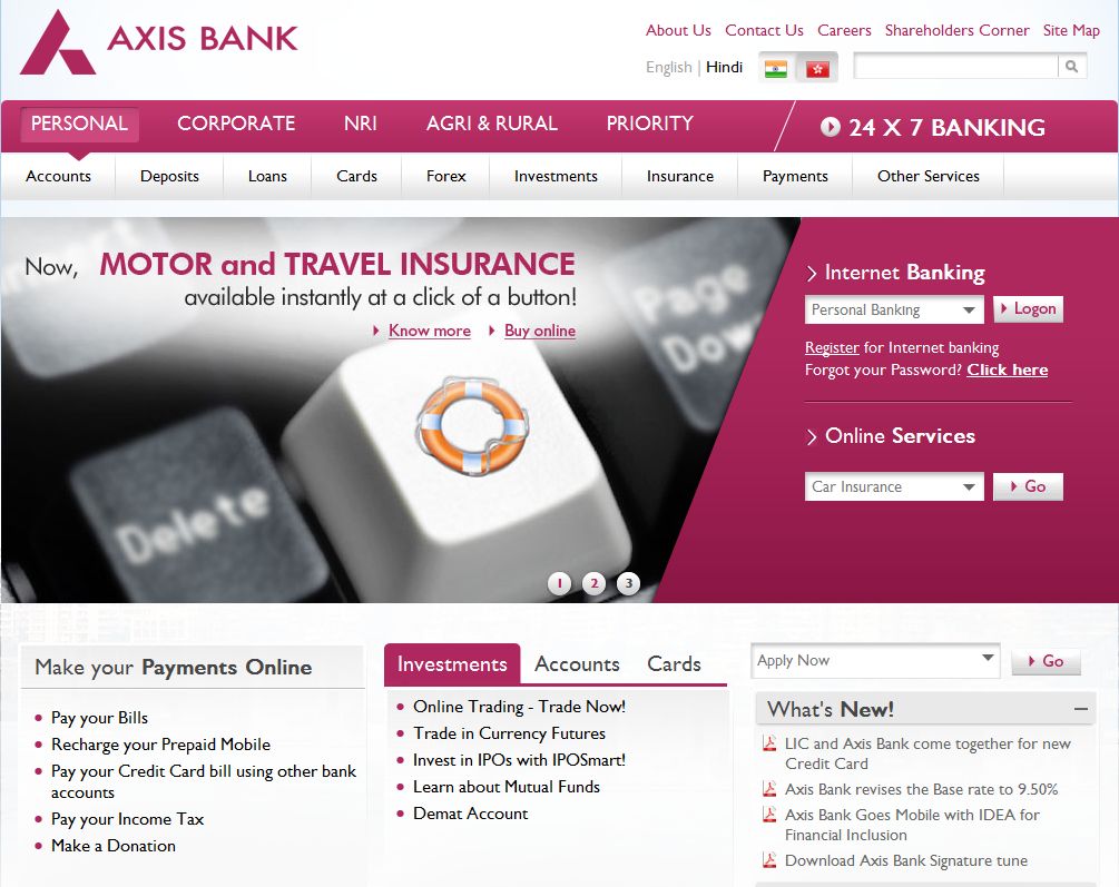 Axis Bank website