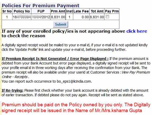 Confirm Policies for Premium Payment