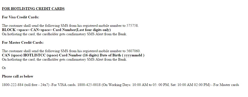 all banks credit card hotlisting numbers india customer care all banks credit card
