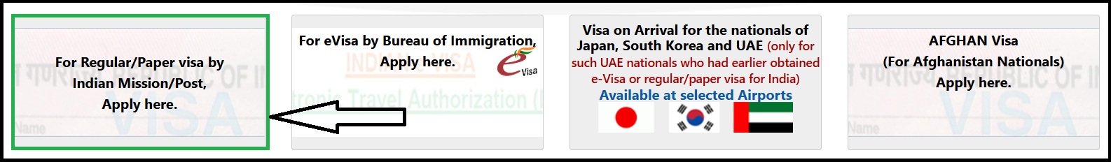 Step 1 - Home page visa options