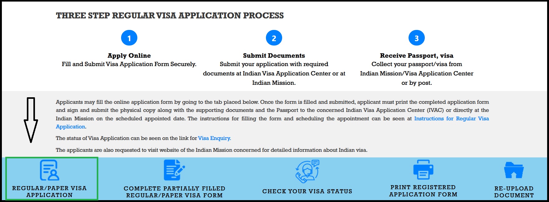 Step 2 - Regular visa application tab