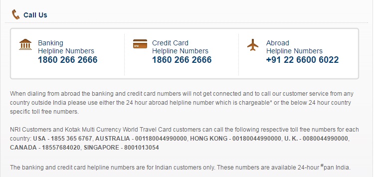 Kotack Mahindra bank credit card hotlisting numbers