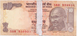 Mutilated Rs 10 note