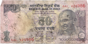 Rs. 50 note soiled with fungus
